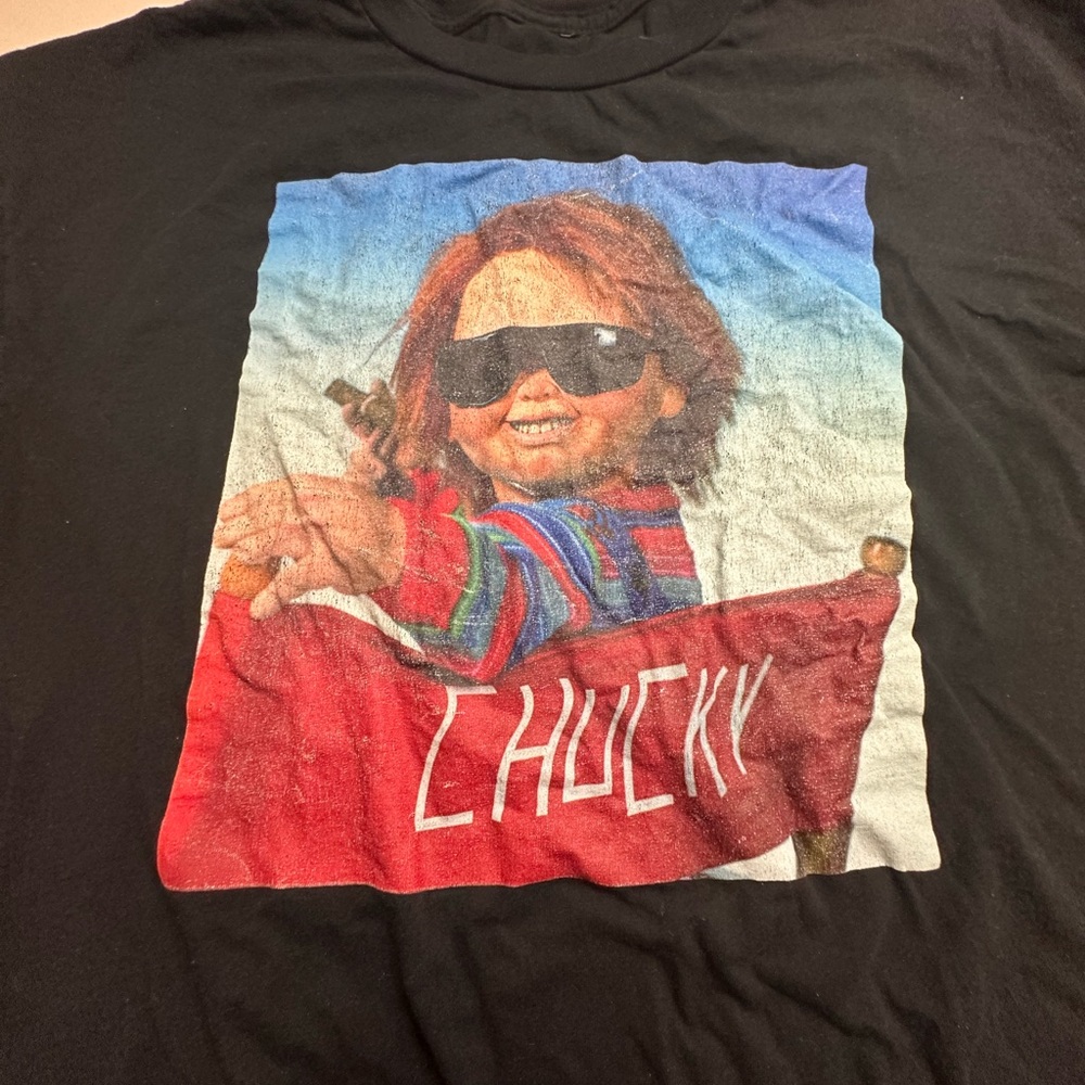 Chucky with Sunglasses Black Graphic T-Shirt